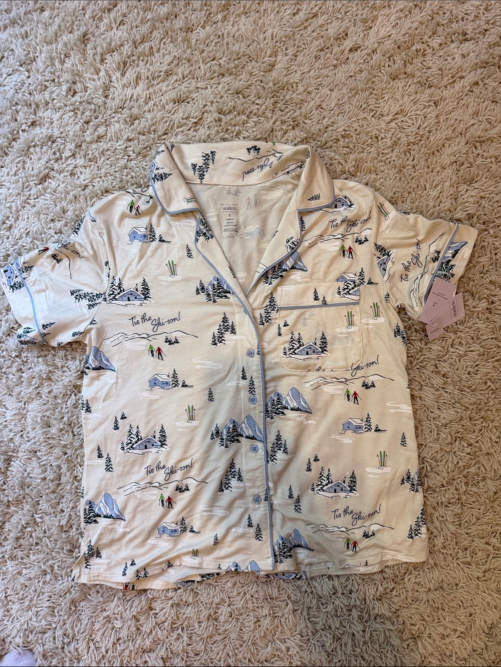 Auden Beige and Blue Printed Pajama Set - Picture 4 of 5